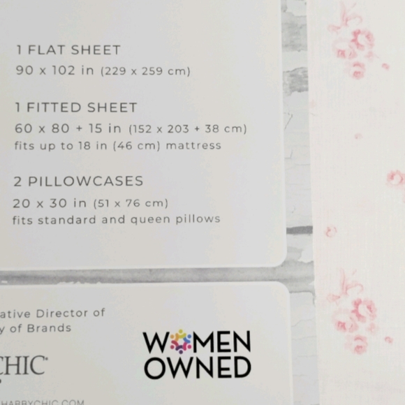 Shabby Chic Cottage Farmhouse QUEEN sheet set Pastel Pink ribbon & roses floral - Picture 6 of 7